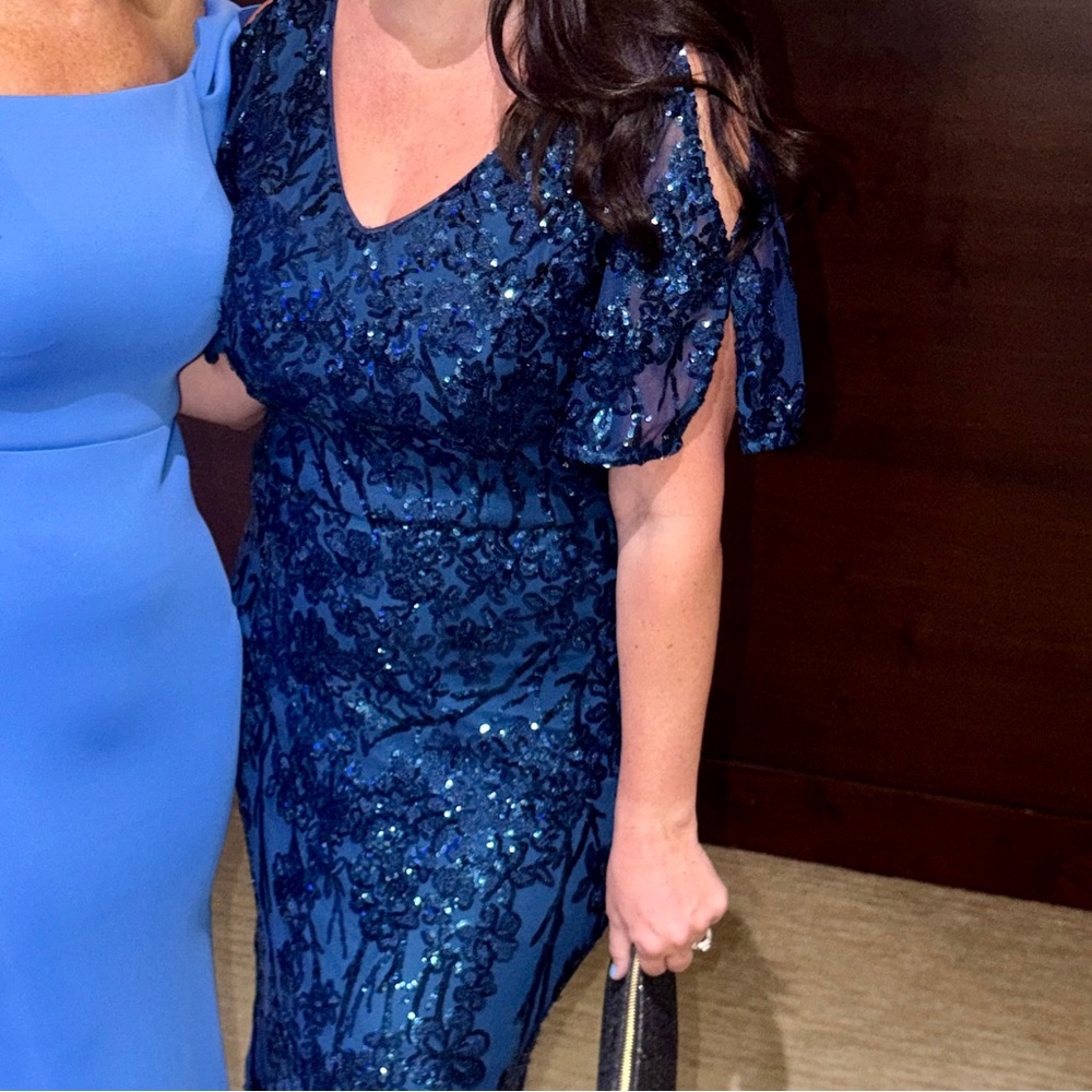 Alex Evenings Navy Blue Sequin Maxi Dress